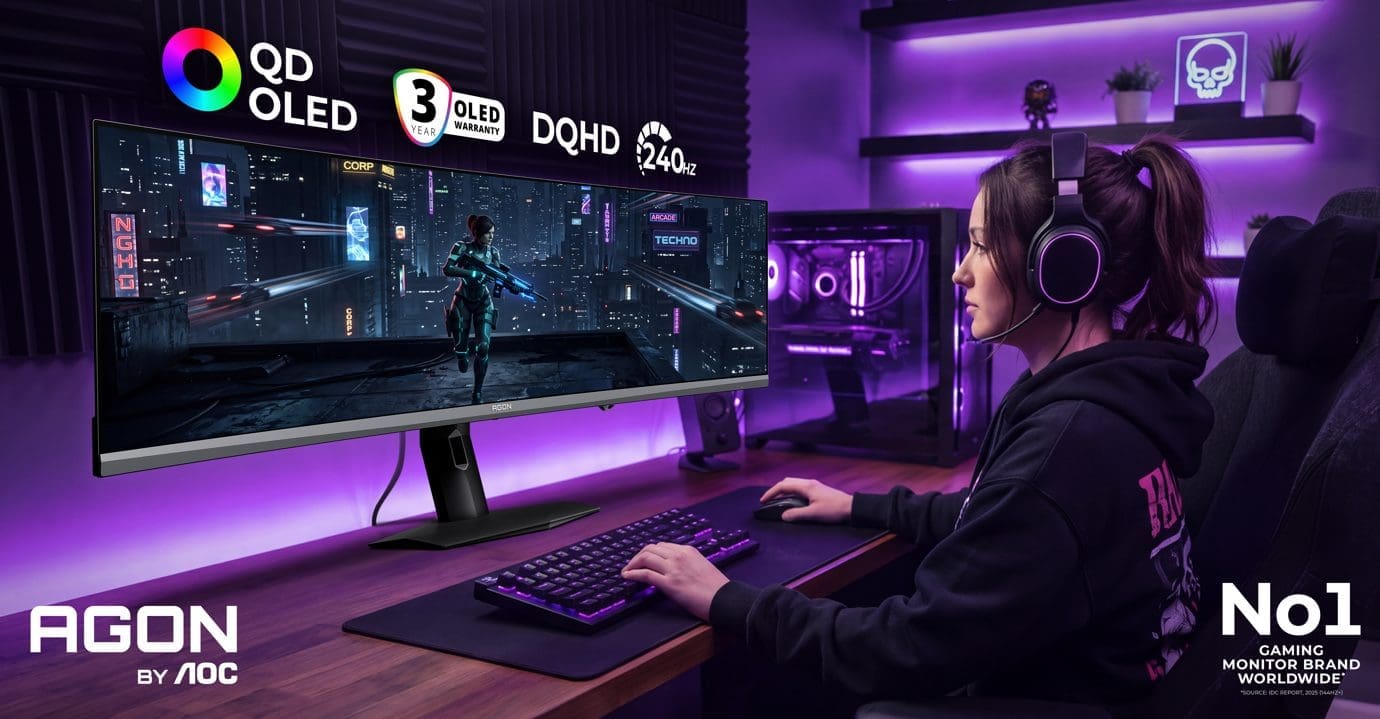AGON by AOC חוזרת ל-Gamescom 2026 עם שני מסכי QD-OLED חדשים שמביאים 360Hz ו-240Hz לפורמטים Ultrawide ו-SuperWide